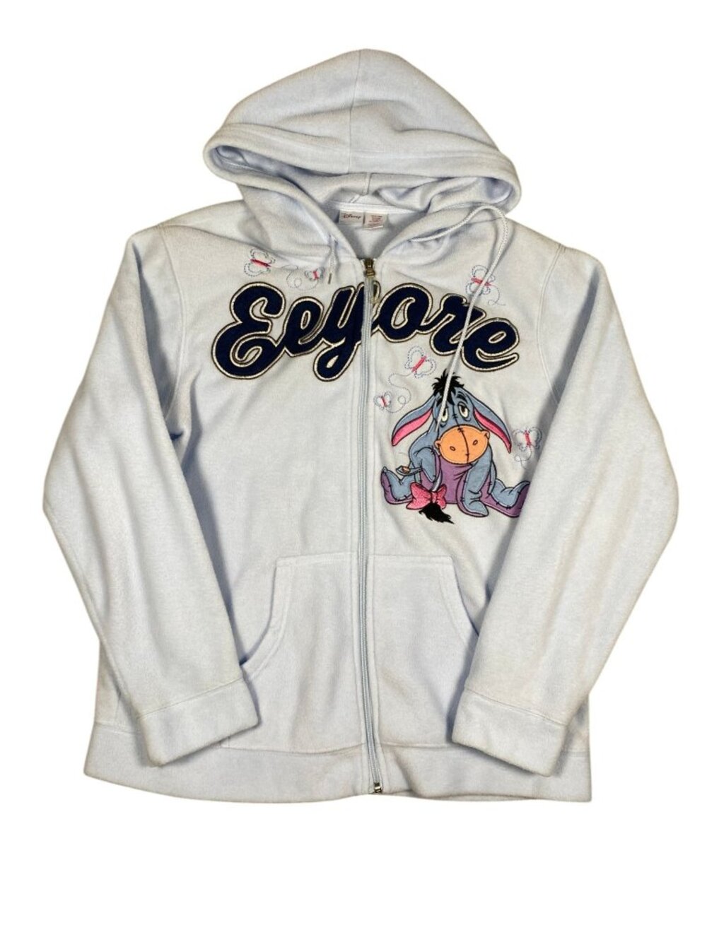 Disney Womens Eeyore Light Blue Full-Zip Hoodie Sweatshirt  L Embroidered Design - Picture 2 of 7